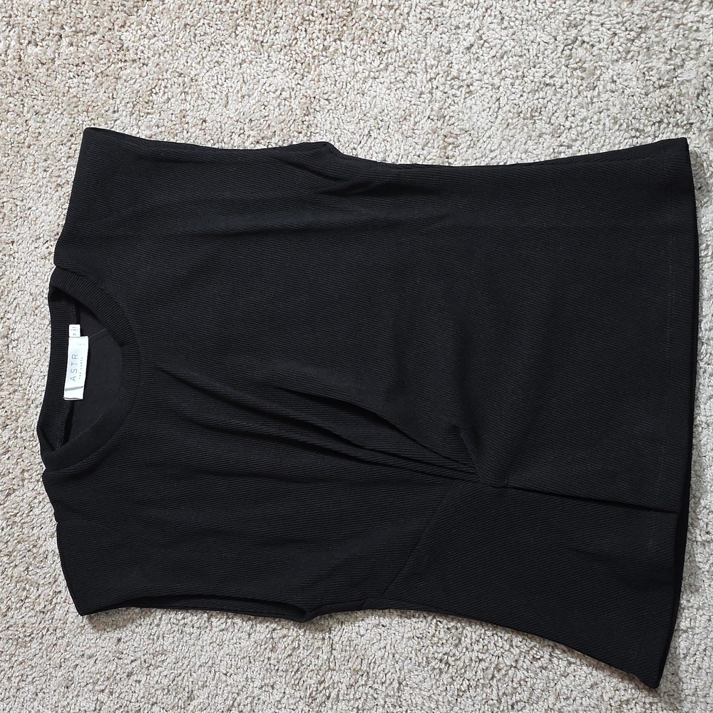 ASTR The Label Cinched Waist Ribbed Knit Top in Black Sz M - Picture 4 of 10